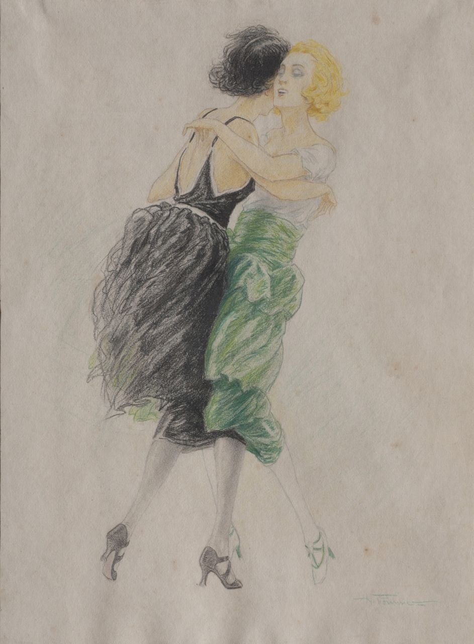 Fournier H.  | Hippolyte Fournier, Dansende vrouwen, potlood en krijt op papier 52,2 x 39,0 cm, gesigneerd rechtsonder
