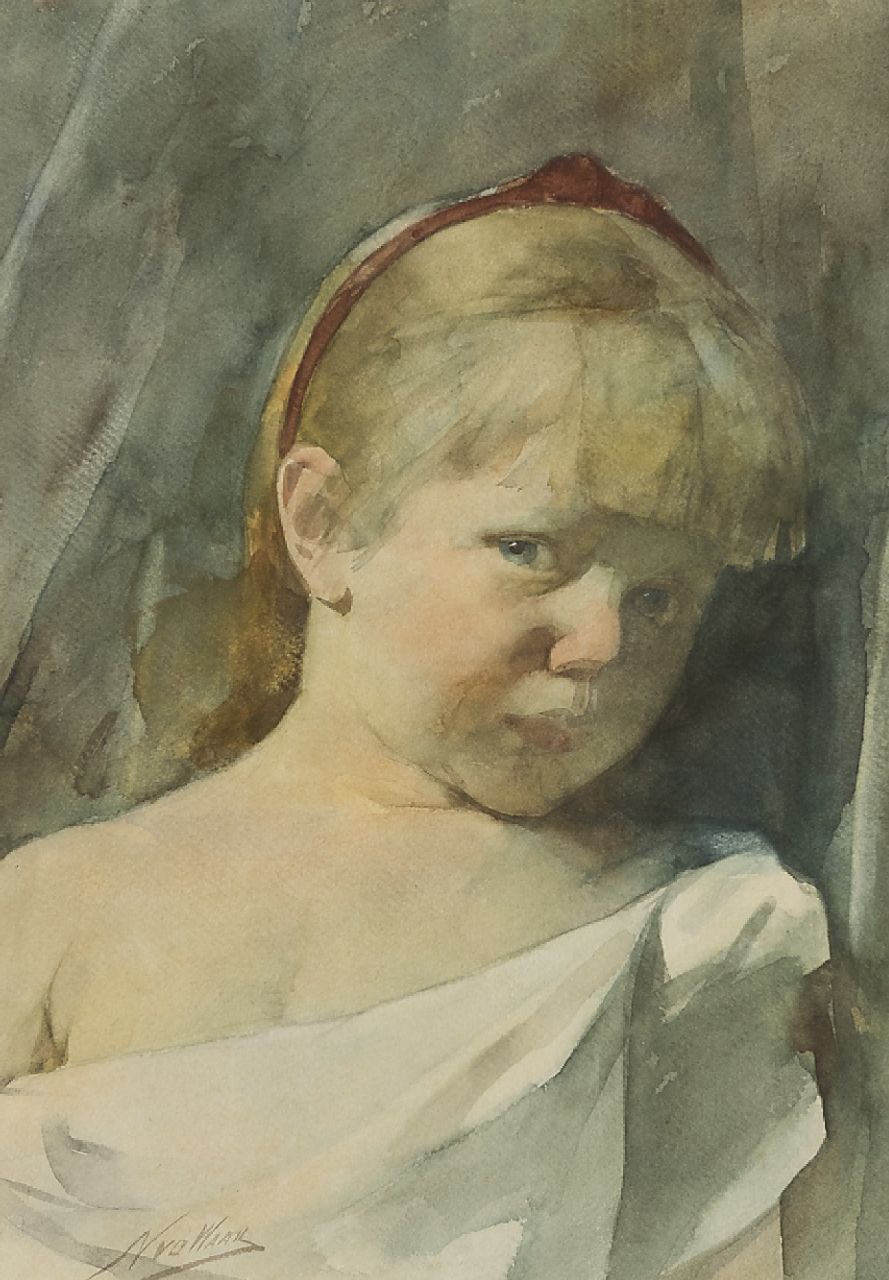 Nicolaas van der Waay | Meisjesportret, aquarel op papier, 49,5 x 34,3 cm, gesigneerd l.o.