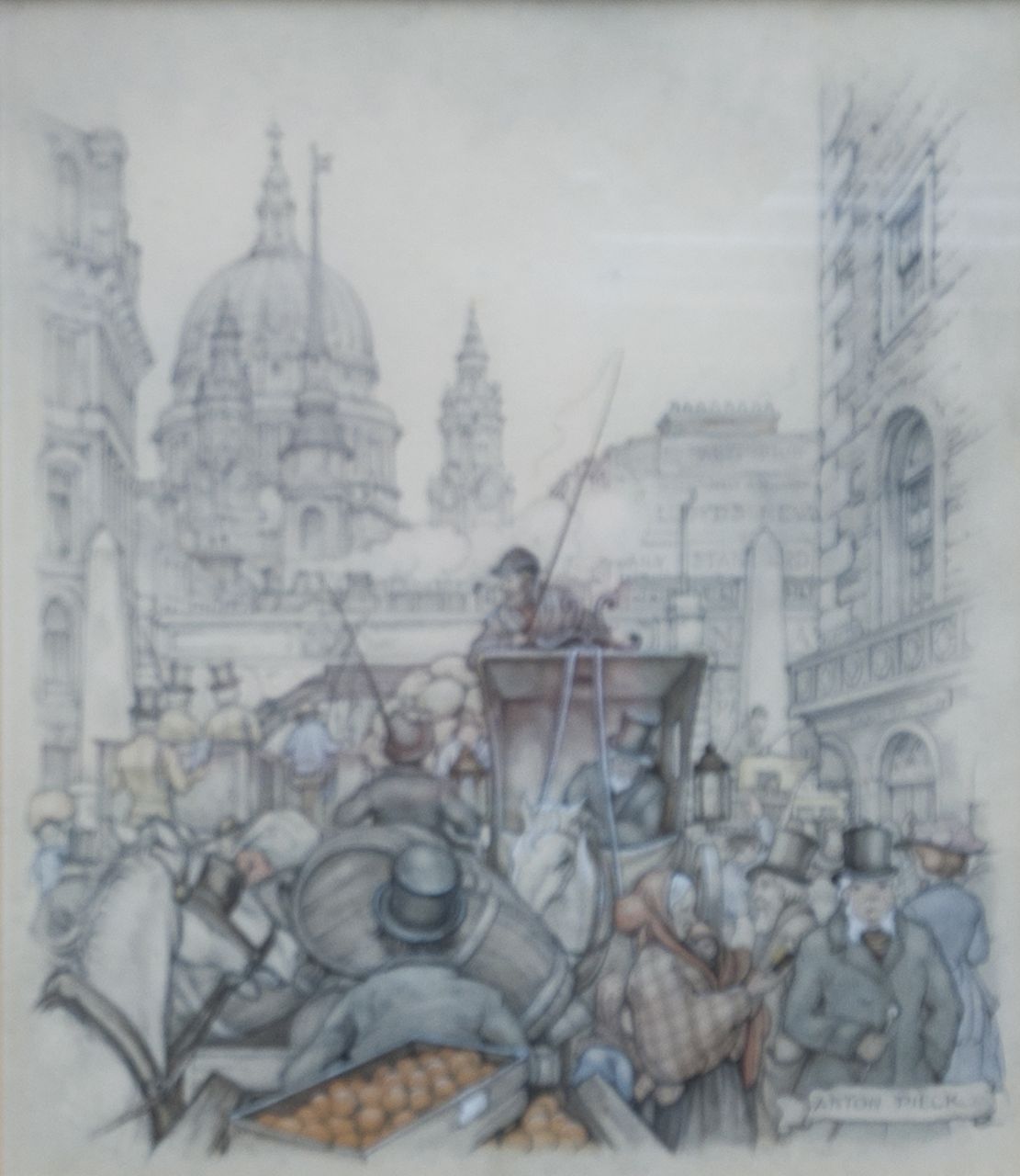 Pieck A.F.  | 'Anton' Franciscus Pieck, Rijtuigen in Fleetstreet, Londen, potlood en aquarel op papier 23,2 x 19,3 cm, gesigneerd rechtsonder