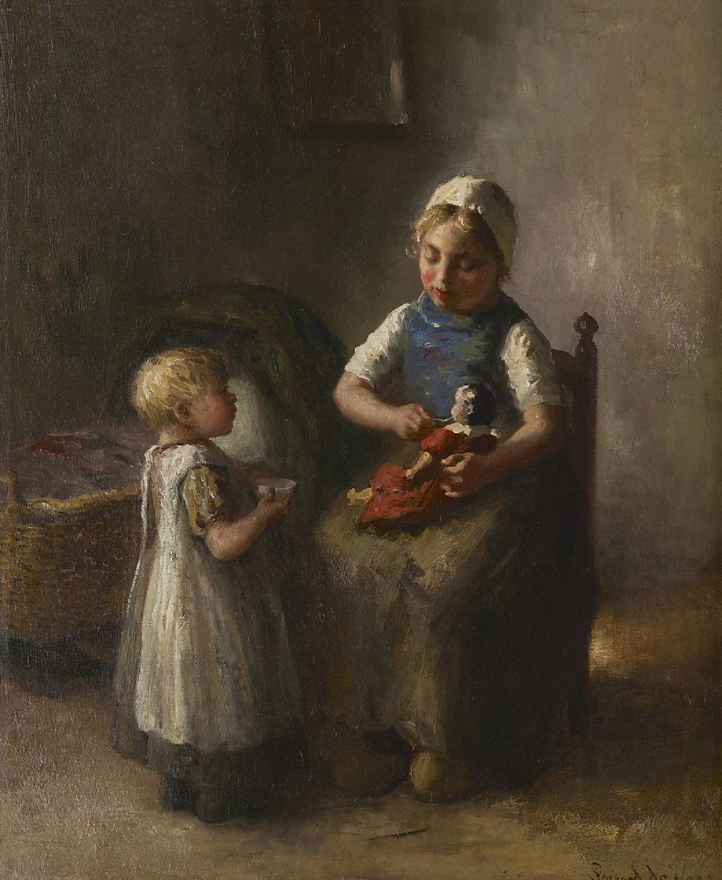 Hoog J.B. de | Johan 'Bernard' de Hoog, Het poppenmoedertje, olieverf op doek 63,3 x 52,3 cm, gesigneerd rechtsonder
