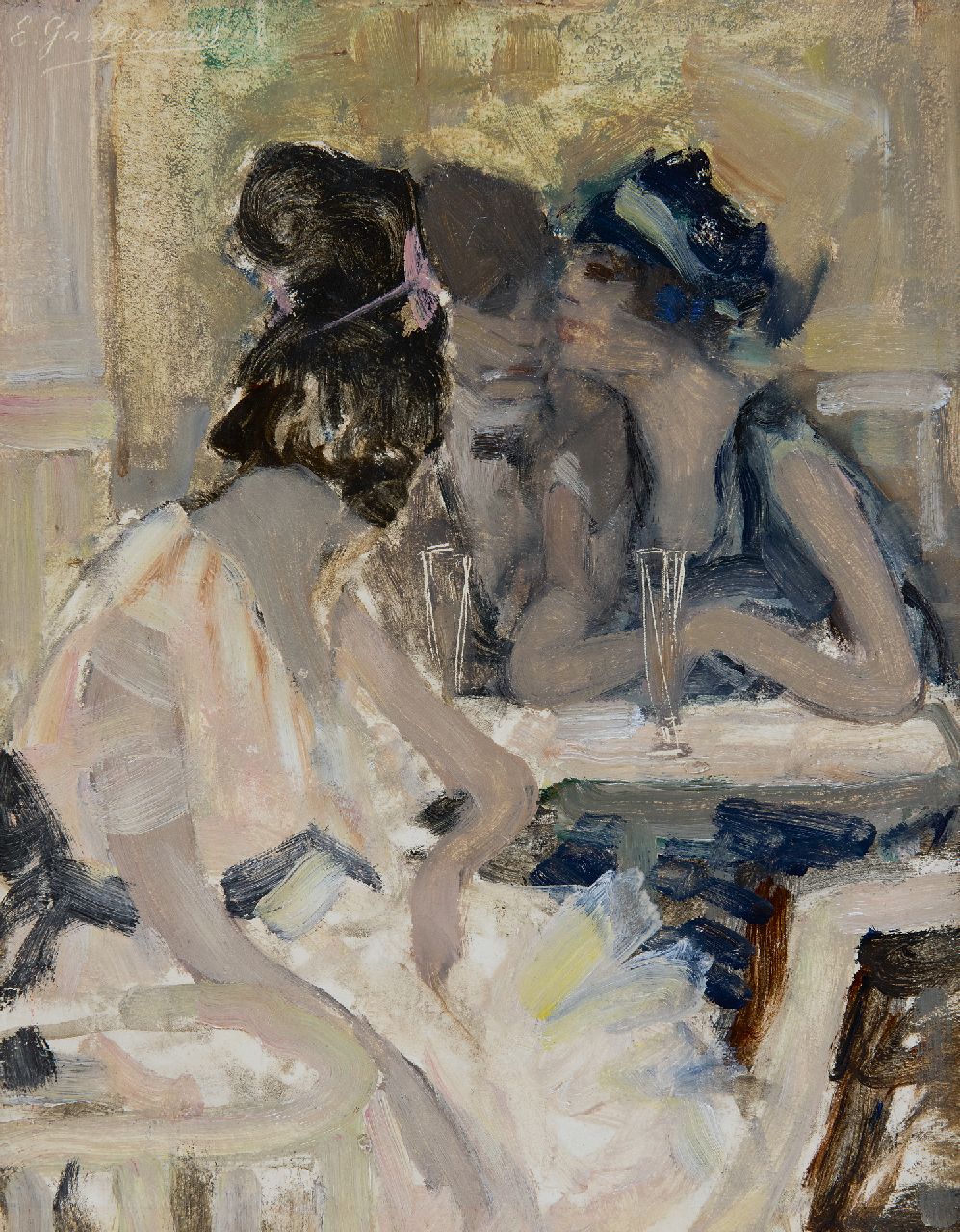 Emile Gastemans | Caféscène, olieverf op board, 28,5 x 22,3 cm, gesigneerd l.b.
