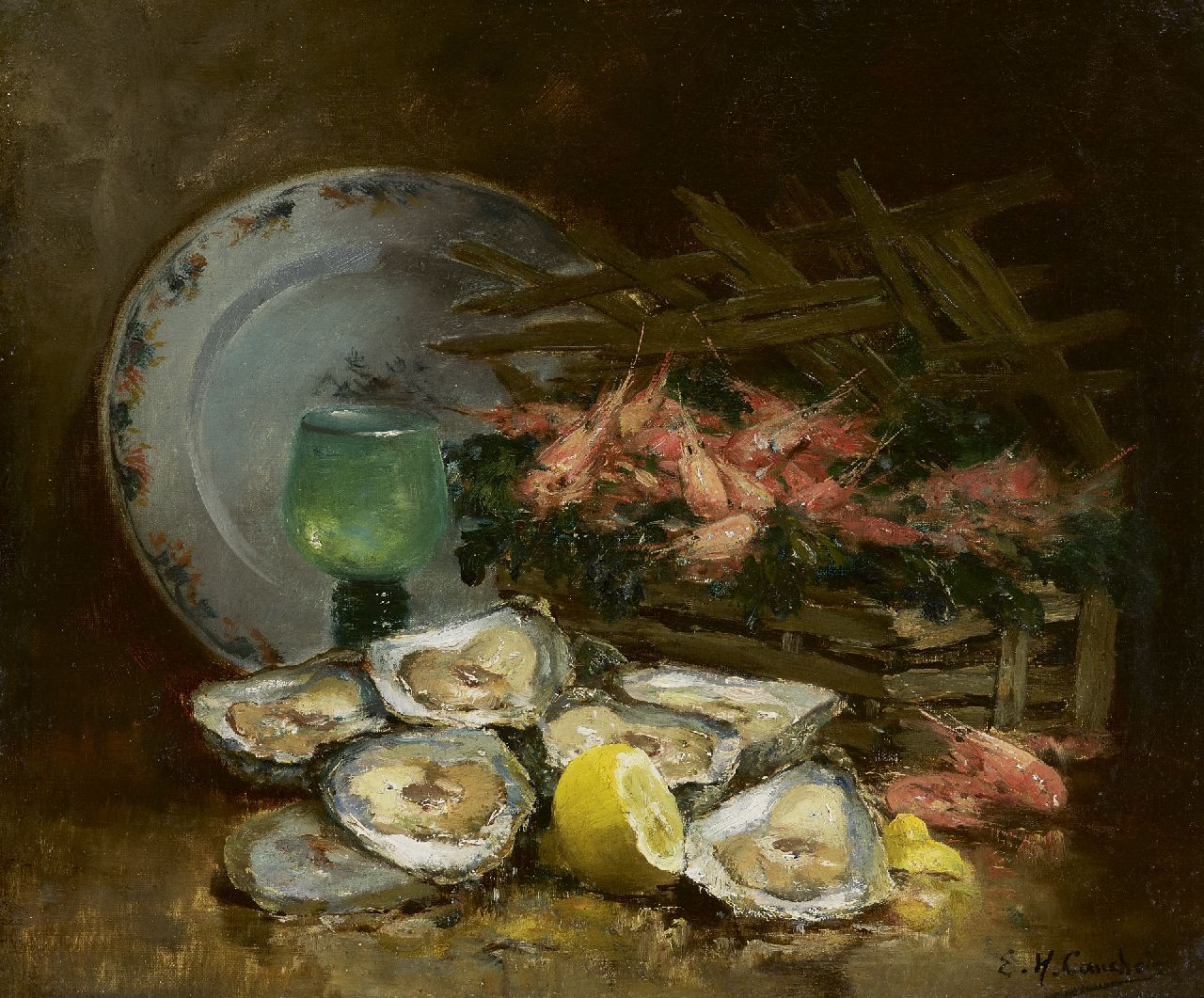 Cauchois E.H.  | Eugène-Henri Cauchois, Stilleven met oesters, olieverf op doek 38,1 x 46,0 cm, gesigneerd rechtsonder