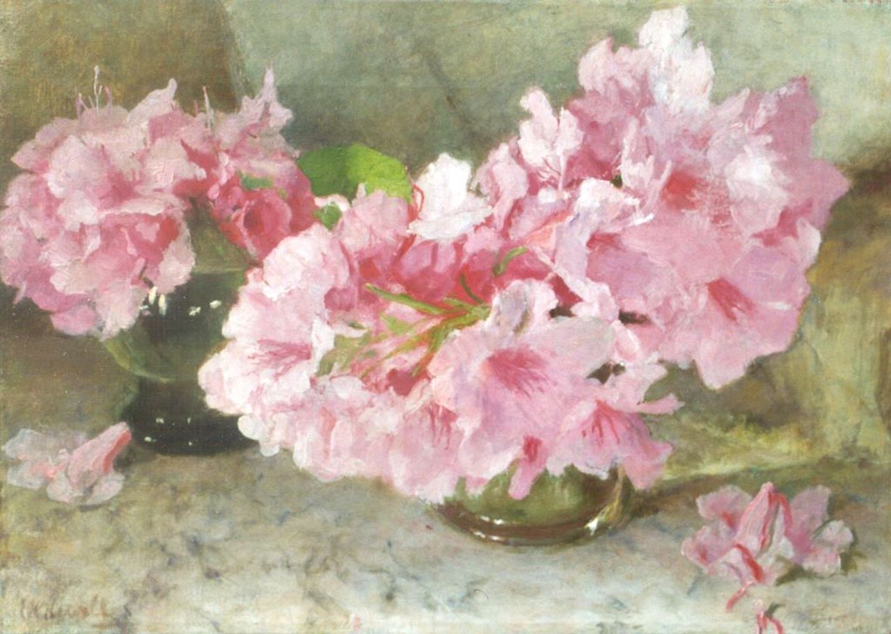Oldewelt F.G.W.  | 'Ferdinand' Gustaaf Willem Oldewelt, Rhododendrons, olieverf op doek 33,0 x 46,2 cm, gesigneerd linksonder