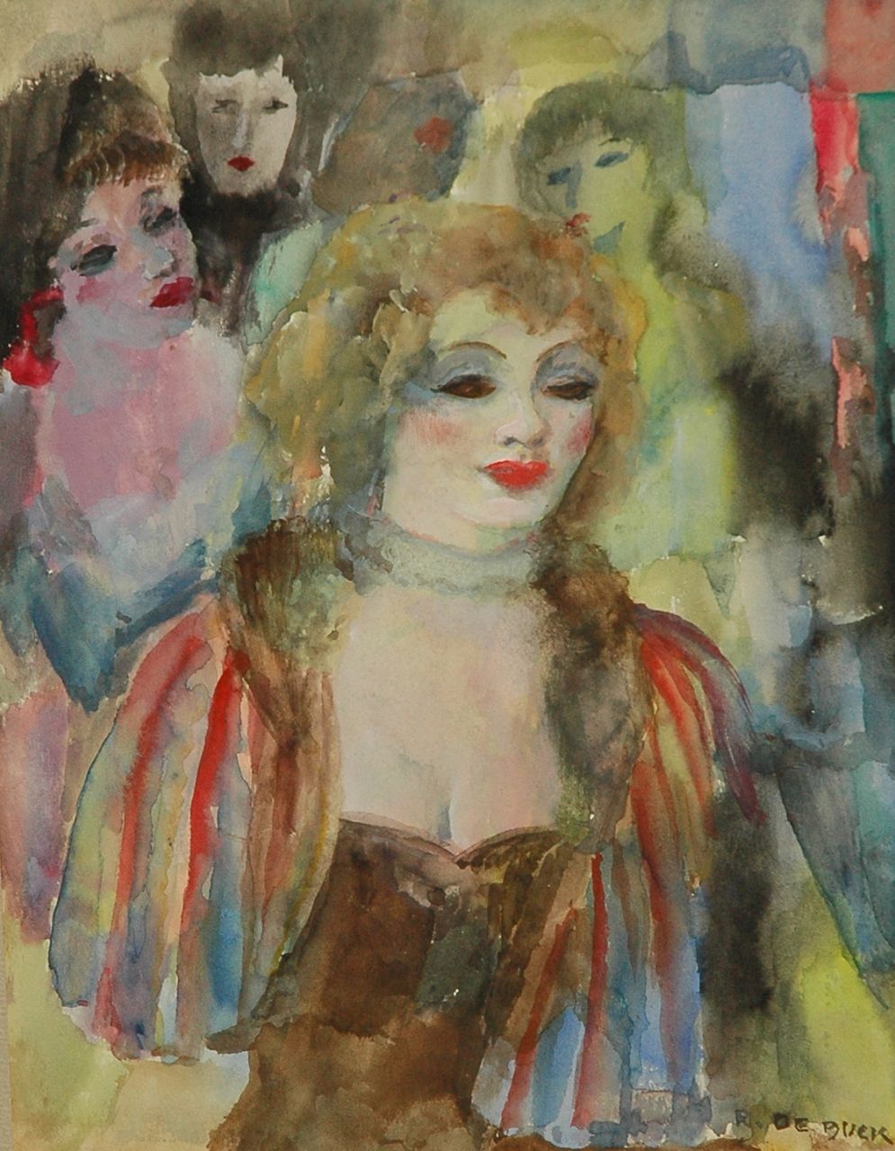 Buck R. de | Raphaël de Buck, Vier vrouwen, aquarel op papier 31,0 x 23,0 cm, gesigneerd rechtsonder