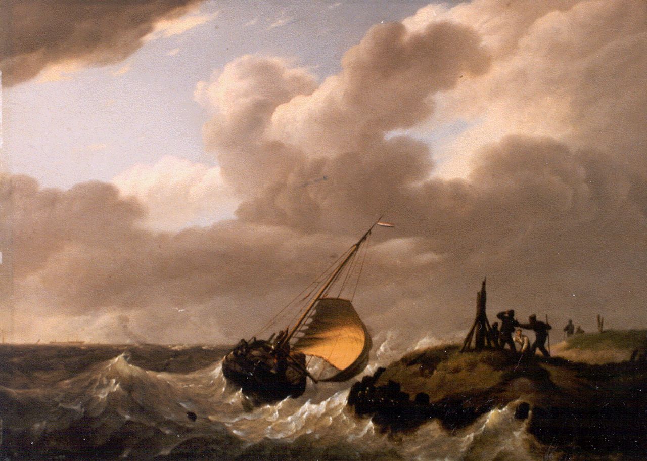 Koekkoek J.H.  | Johannes Hermanus Koekkoek, Zeilschip op woelige zee, olieverf op paneel 30,2 x 41,0 cm, gesigneerd rechtsonder