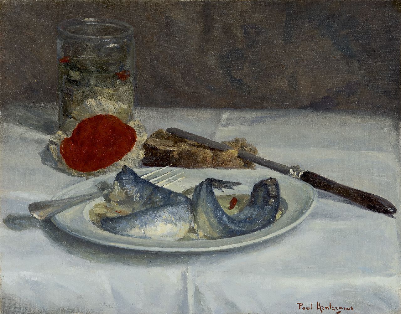 Arntzenius P.  | Paul Arntzenius, Stilleven met haringen, olieverf op doek 31,4 x 39,2 cm, gesigneerd rechtsonder