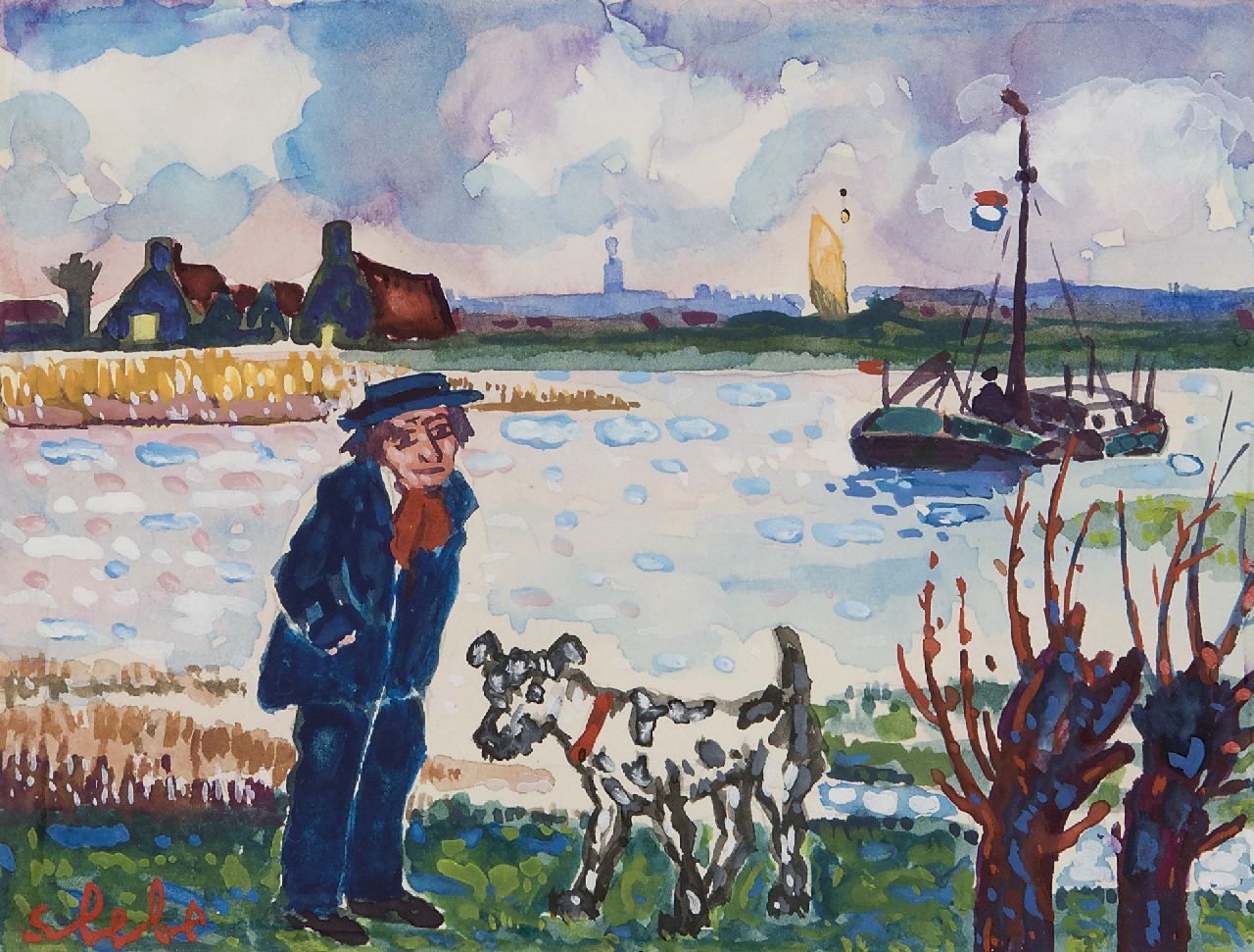 Slebe (Ferdinand Joseph Sleebe) F.  | Ferry Slebe (Ferdinand Joseph Sleebe), Dichtertje, aquarel op papier 11,4 x 14,9 cm, gesigneerd linksonder