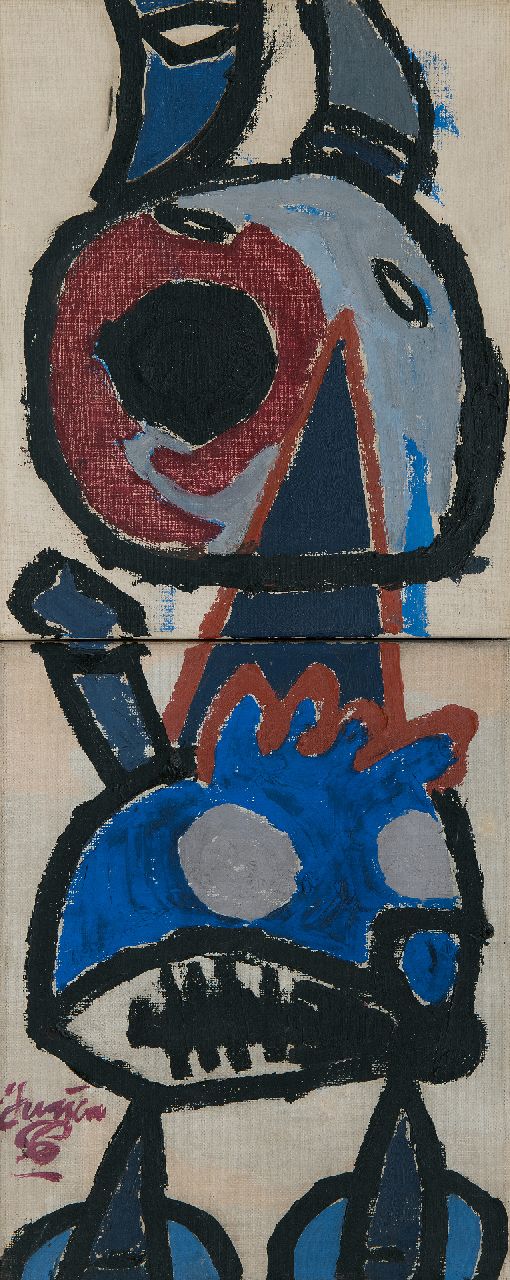 Haan J. de | Jurjen de Haan | Schilderijen te koop aangeboden | Abstract dier, olieverf op doek 60,0 x 24,2 cm, gesigneerd linksonder en gedateerd '56