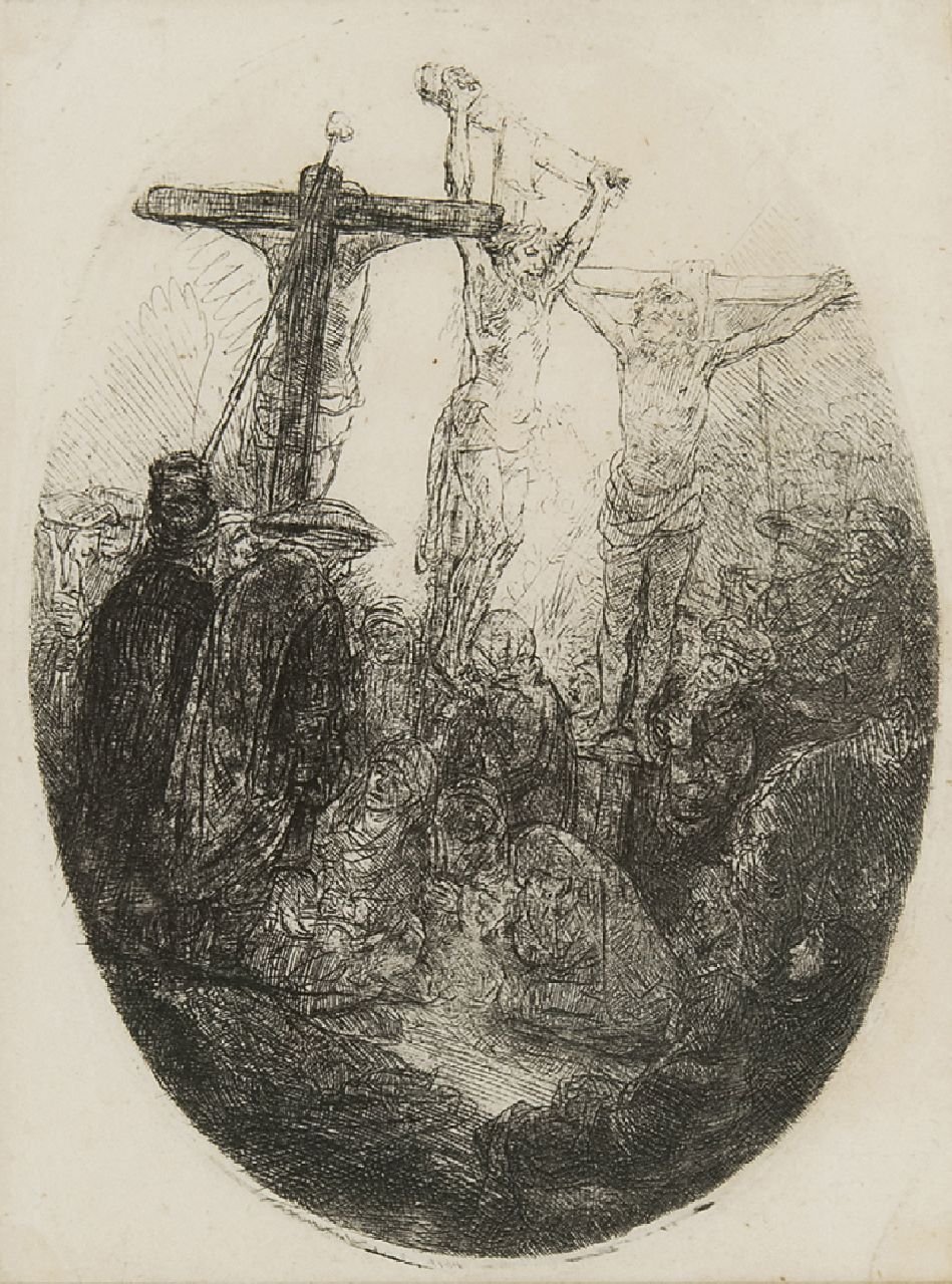 Rembrandt (Rembrandt Harmensz. van Rijn)   | Rembrandt (Rembrandt Harmensz. van Rijn), De gekruisigde Christus tussen de twee dieven, ets 13,3 x 10,4 cm