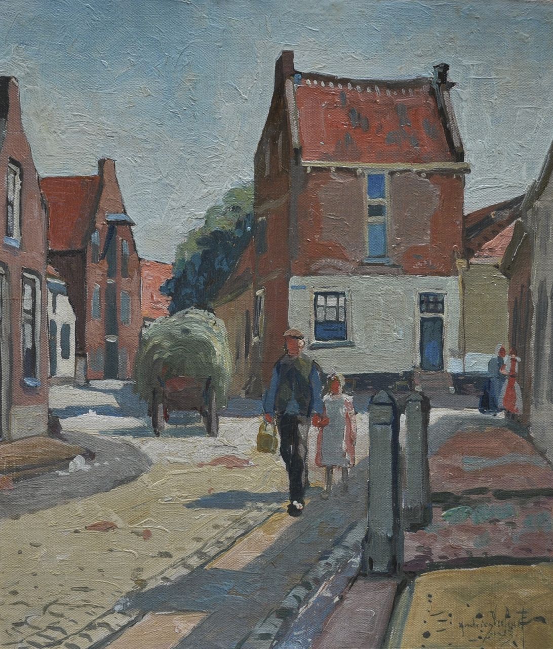 Verleur A.  | Andries Verleur, Straatje in Nijkerk, olieverf op schildersboard 35,5 x 30,5 cm, gesigneerd rechtsonder en gedateerd 1923