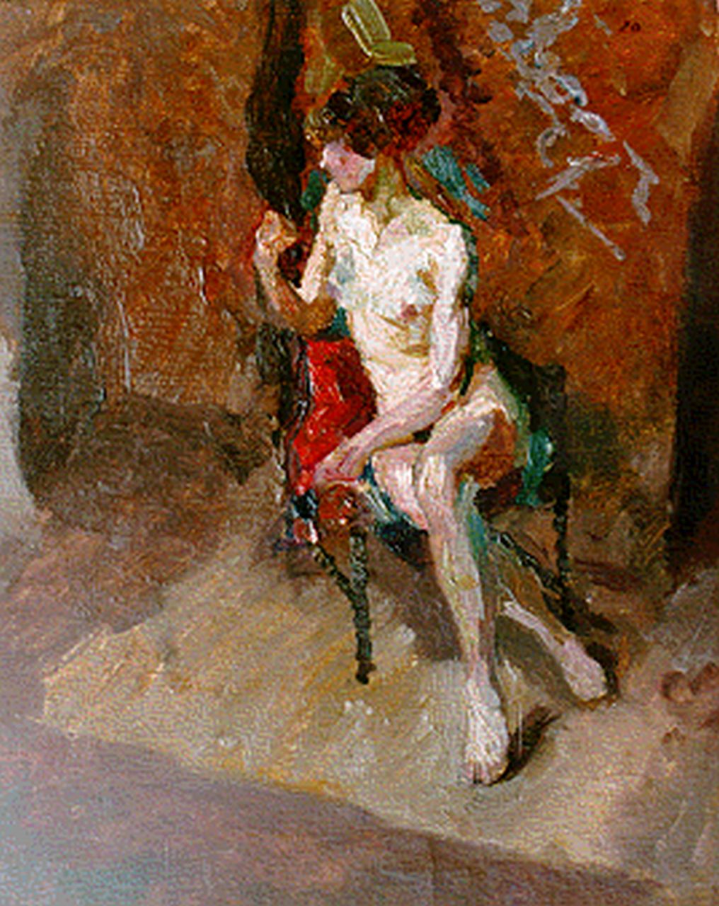 Elsinga J.  | Johannes 'Joh' Elsinga, Zittend naakt, olieverf op paneel 32,3 x 26,2 cm, gesigneerd linksboven mon en gedateerd '20