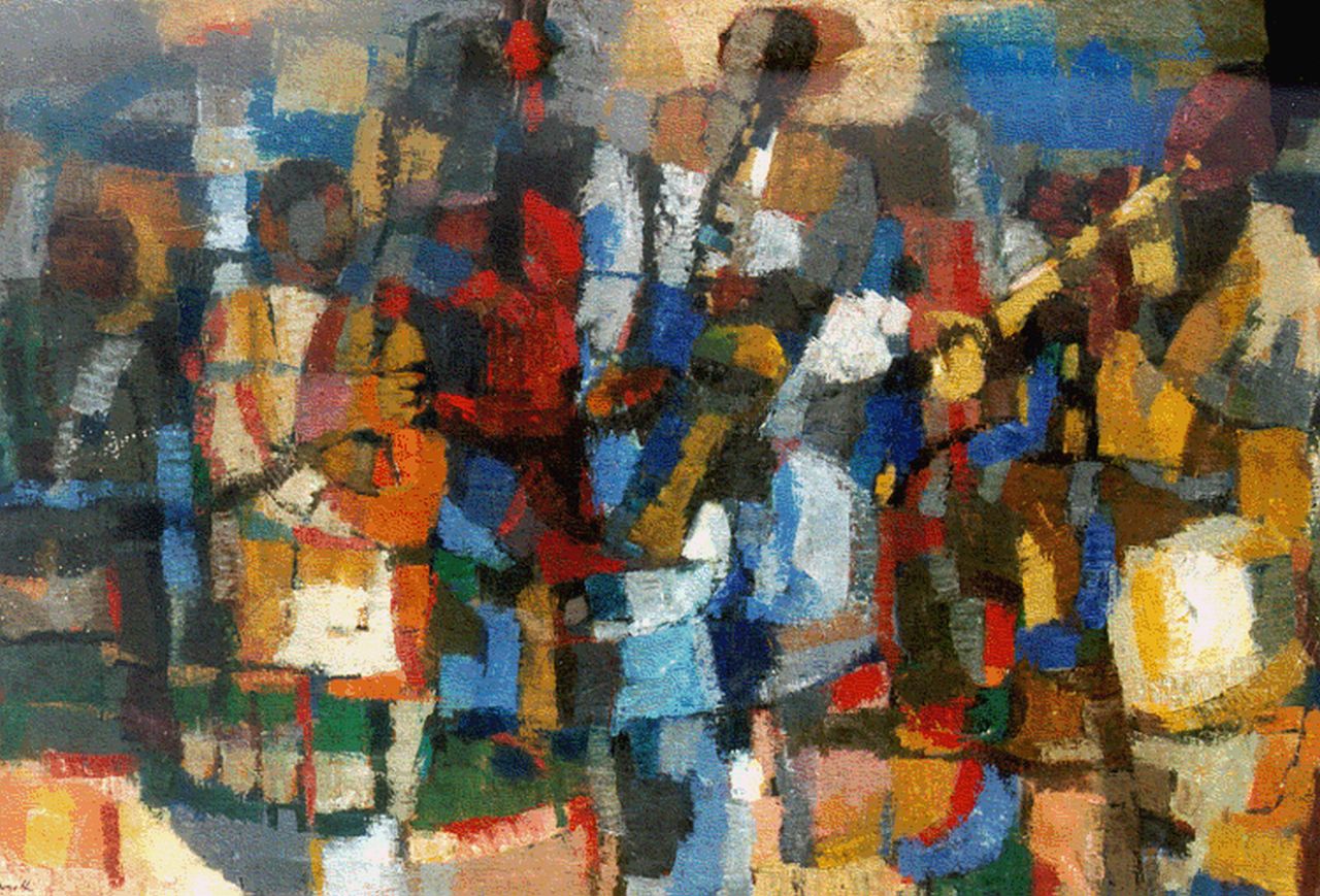 Casotti U.M.  | Umberto Maria Casotti, De jazzband, olieverf op doek 135,5 x 201,0 cm, gesigneerd linksonder en te dateren 1956-1957