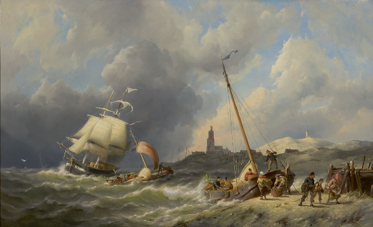 Dommershuijzen P.C. | Pieter Cornelis Dommershuijzen, Kustgezicht bij Walcheren, olieverf op paneel 50,3 x 81,6 cm, gesigneerd linksonder en gedateerd 1886 Dommershuijzen P.C. | Pieter Cornelis Dommershuijzen, Kustgezicht bij Walcheren, olieverf op paneel 50,3 x 81,6 cm, gesigneerd linksonder en gedateerd 1886