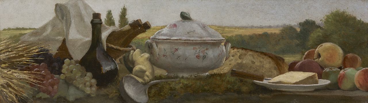 Georges Marie Julien Girardot | Maaltijd buiten, olieverf op paneel, 29,7 x 104,3 cm