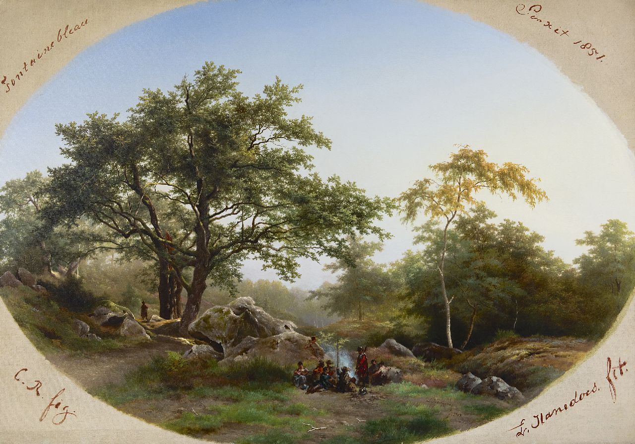 Hanedoes L.  | Louwrens Hanedoes, In het bos van Fontainebleau, olieverf op doek 73,5 x 106,5 cm, gesigneerd rechtsonder en verso en r.o. en verso gedateerd 1852