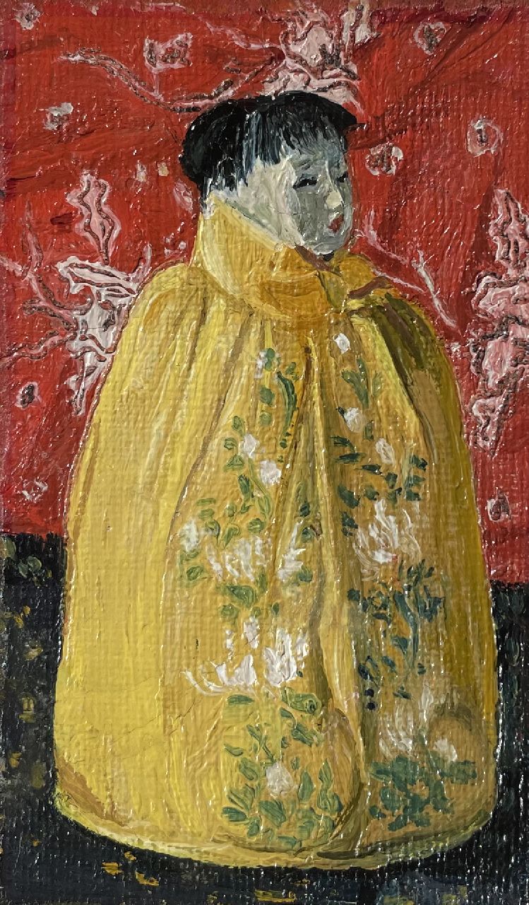Teixeira de Mattos J.  | Joseph Teixeira de Mattos, Chinees popje, olieverf op doek 10,2 x 6,1 cm, gesigneerd verso en verso gedateerd 1917