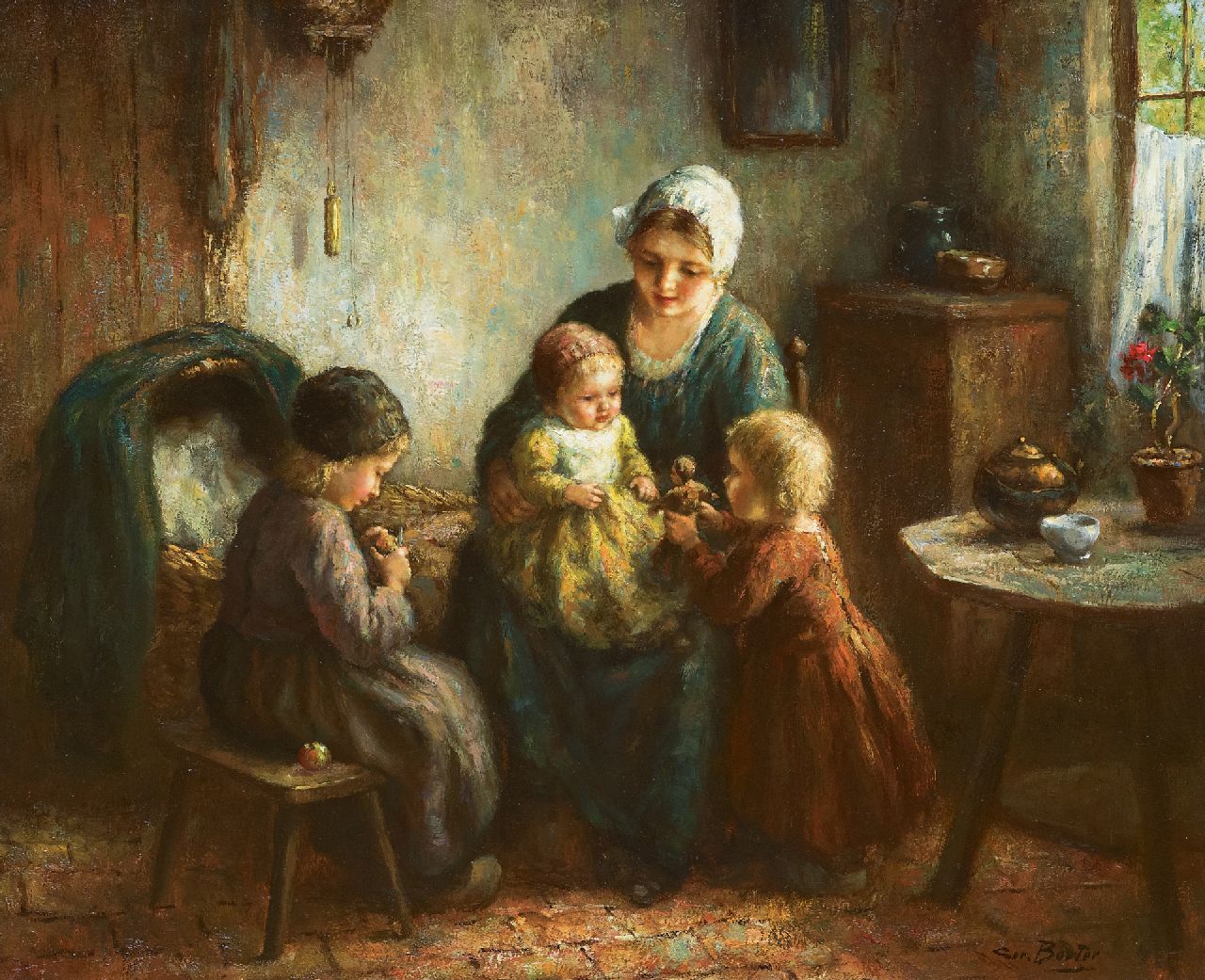 Bouter C.W.  | Cornelis Wouter 'Cor' Bouter, Jonge moeder met kinderen, olieverf op doek 50,8 x 60,5 cm, gesigneerd rechtsonder