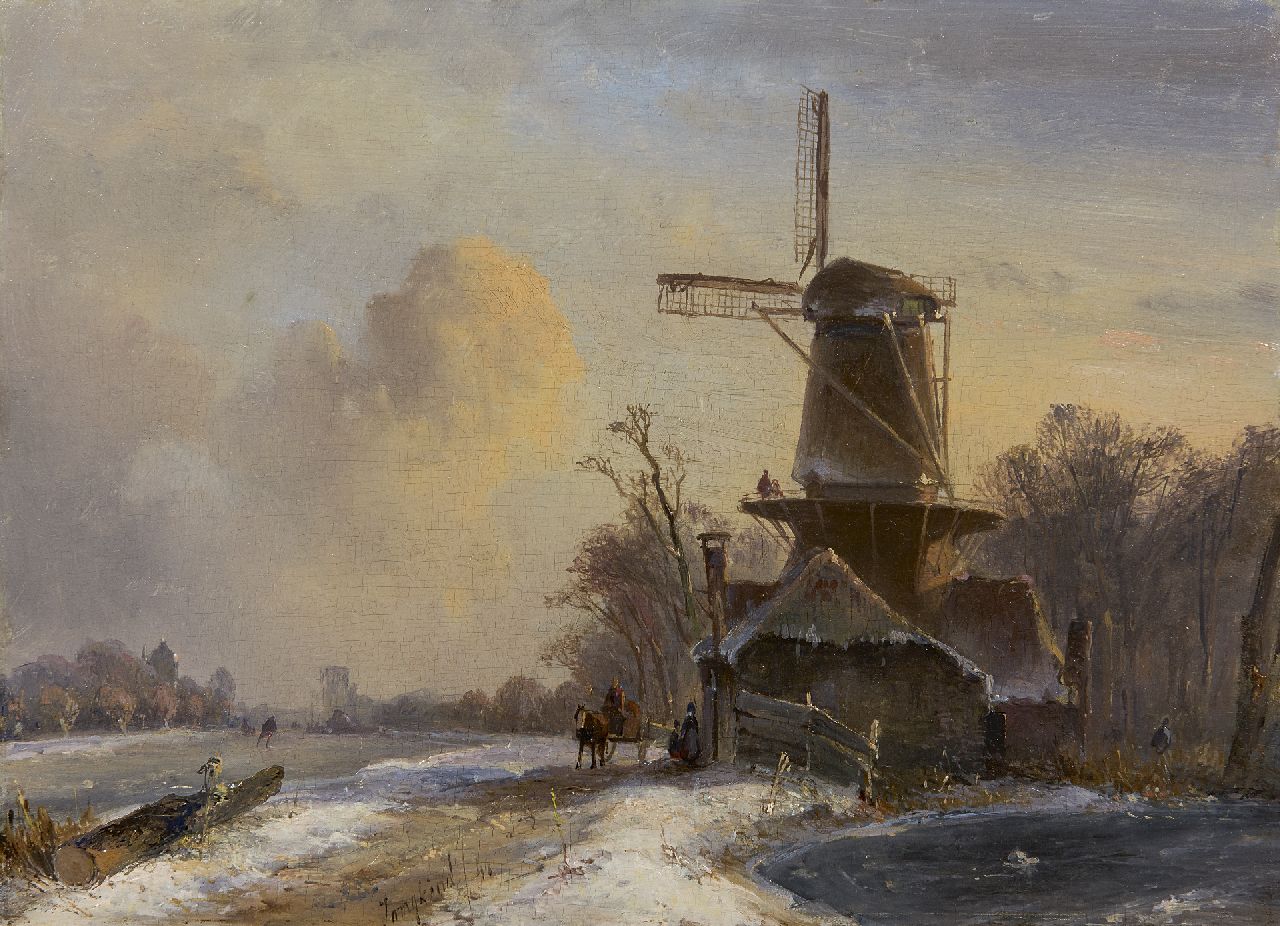 Jongkind J.B. | Johan Barthold Jongkind, Winterlandschap met bevroren vaart, olieverf op paneel 21,3 x 29,5 cm, gesigneerd links van het midden. en gedateerd '44 Jongkind J.B. | Johan Barthold Jongkind, Winterlandschap met bevroren vaart, olieverf op paneel 21,3 x 29,5 cm, gesigneerd links van het midden. en gedateerd '44