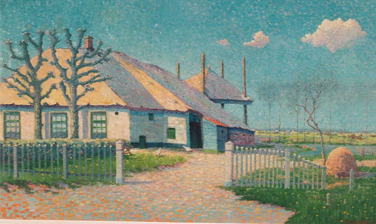 Smorenburg W. van | Wouter van Smorenburg, Boerderij met knotwilgen in de lente, olieverf op doek 94,5 x 154,5 cm, gesigneerd rechtsonder en gedateerd '01