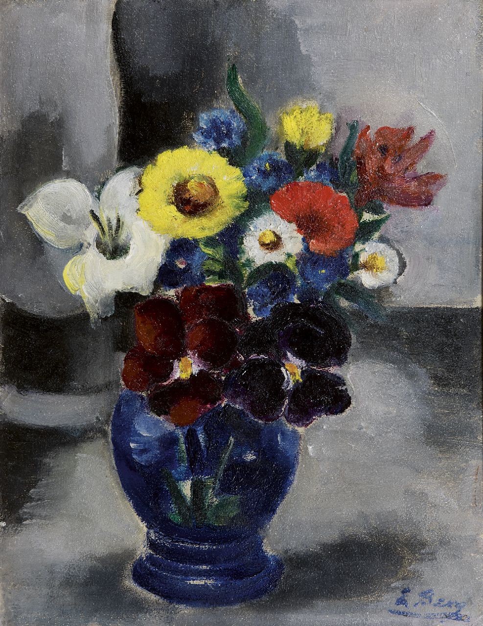 Berg E.  | Else Berg, Vaas met bloemen, olieverf op schildersboard 34,9 x 27,0 cm, gesigneerd rechtsonder