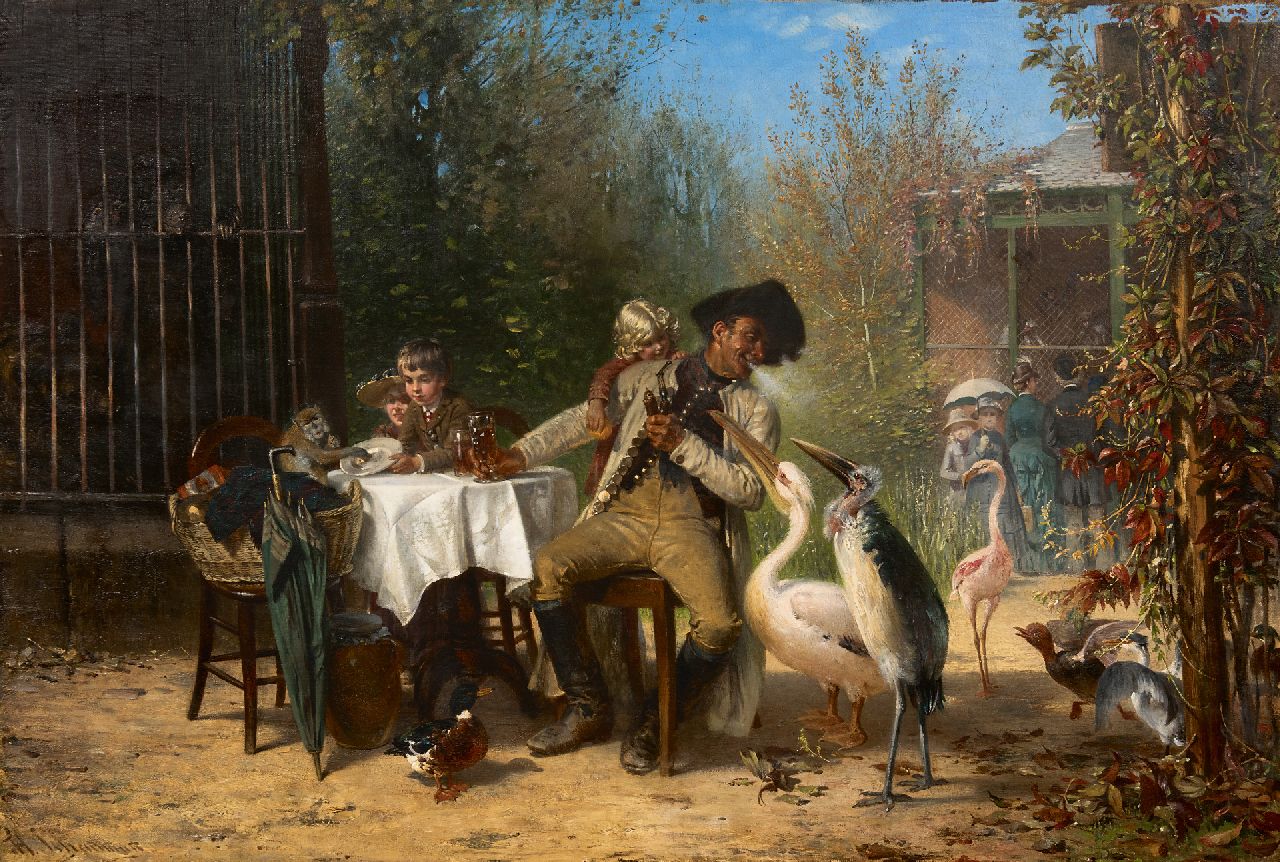 Heinrich Schaumann | De opdringerige bedelaars van de dierentuin, olieverf op doek, 67,4 x 100,4 cm, gesigneerd l.o.