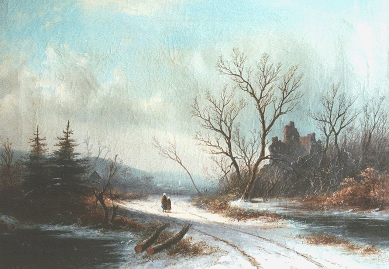 Spohler J.J.  | Jan Jacob Spohler, Winters bosgezicht, olieverf op doek 35,0 x 49,5 cm, gesigneerd linksonder