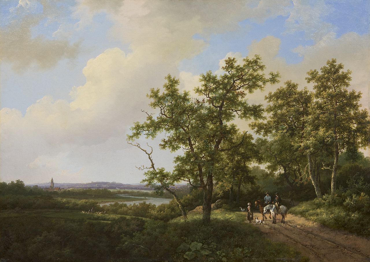 Koekkoek I M.A.  | Marinus Adrianus Koekkoek I, Nederlands rivierenlandschap, olieverf op paneel 42,7 x 60,3 cm, gesigneerd rechtsonder en verso en gedateerd 1855