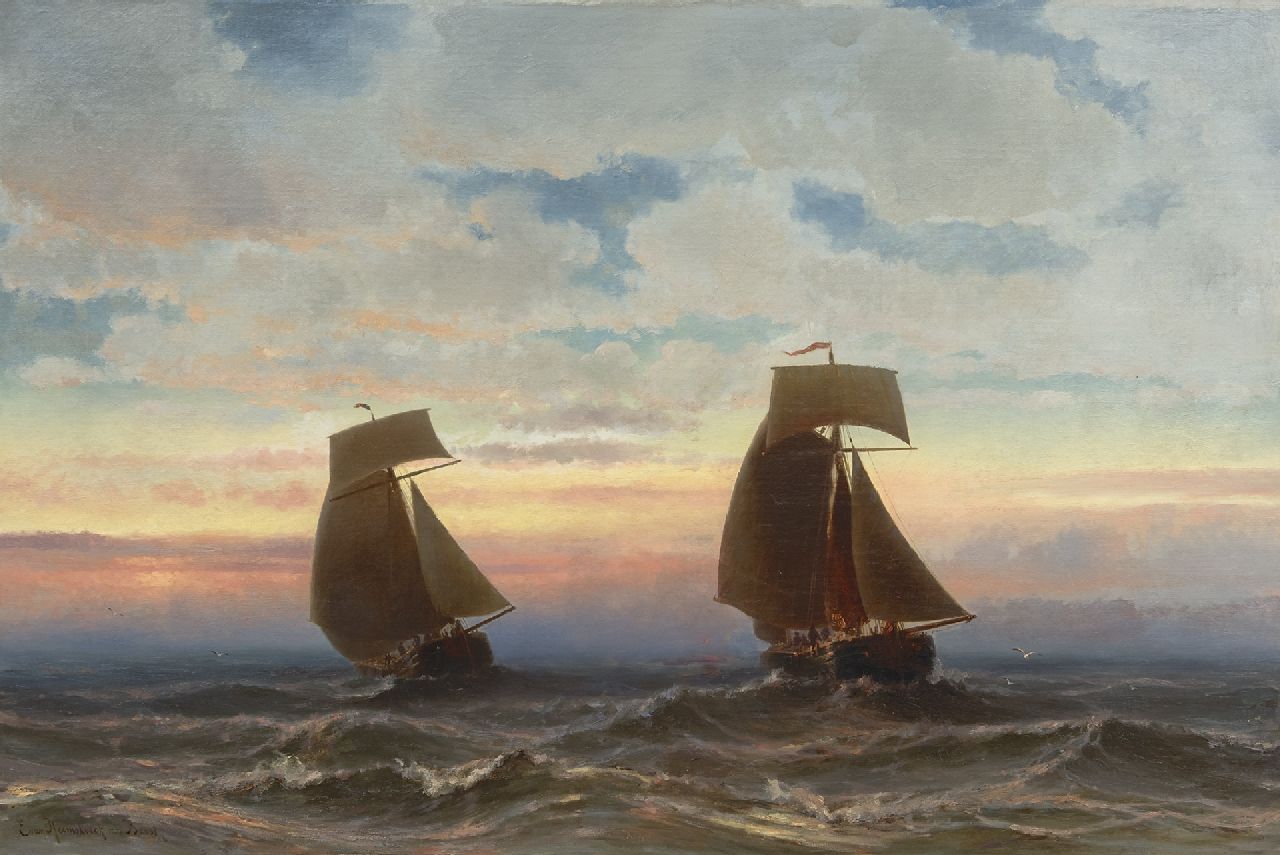 Jacob Eduard van Heemskerck van Beest | Zonsondergang op zee, olieverf op doek, 79,5 x 120,4 cm, gesigneerd l.o.
