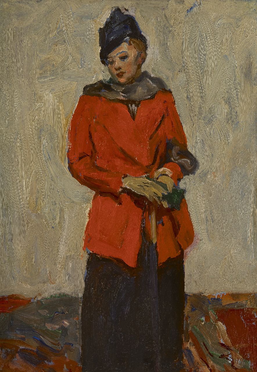 Baseleer R.  | Richard Baseleer, Vrouw met rode mantel, olieverf op paneel 33,5 x 24,6 cm, gesigneerd verso en verso gedateerd 'Venise' 1913