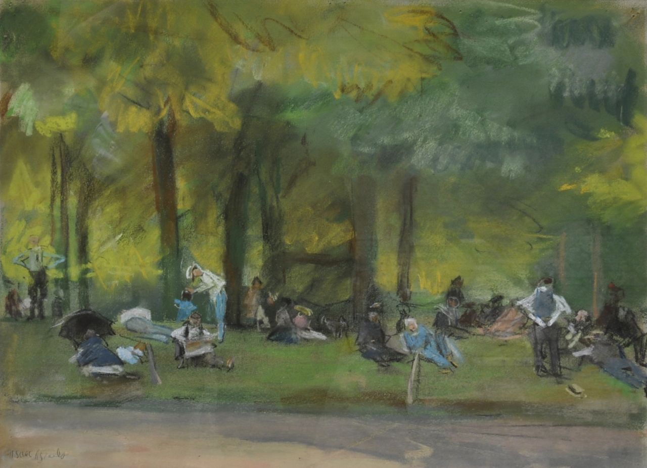 Israels I.L.  | 'Isaac' Lazarus Israels, In het Bois de Boulogne, pastel op papier 31,3 x 39,2 cm, gesigneerd linksonder