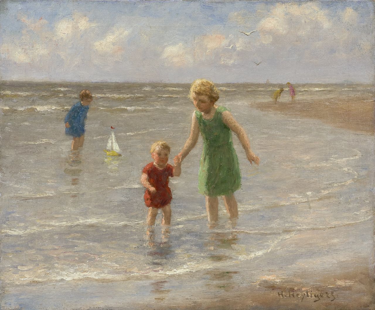 Heijligers H.  | Hendrik 'Henri' Heijligers, Pootje baden, olieverf op doek 38,1 x 46,0 cm, gesigneerd rechtsonder