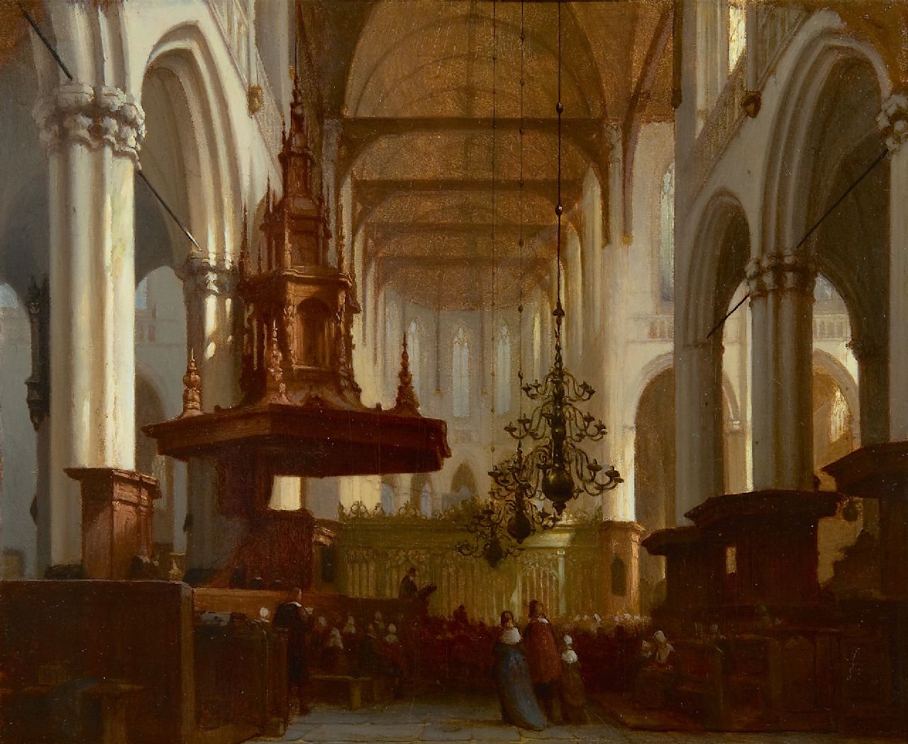 Jan Jacob Schenkel | In de Nieuwe Kerk te Amsterdam, olieverf op paneel, 30,5 x 36,8 cm, gesigneerd r.o.