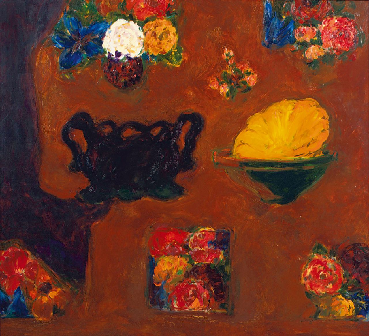 Hans van Hoek | Bowl within a bowl, olieverf op doek, 145,0 x 145,0 cm, gesigneerd verso en verso gedateerd '95-97