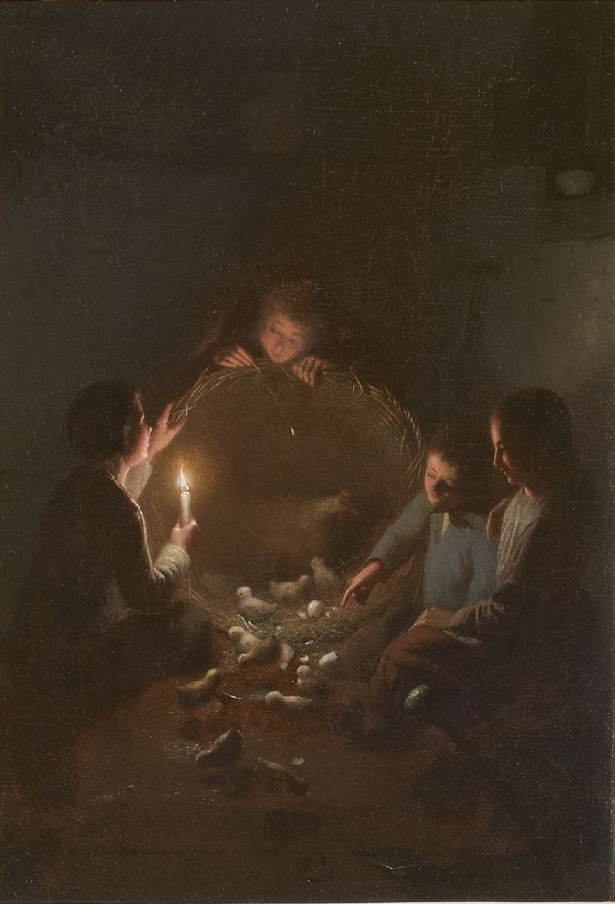 Rosierse J.  | Johannes Rosierse, Een klein wonder bij kaarslicht, olieverf op doek 36,0 x 27,3 cm, gesigneerd rechtsonder