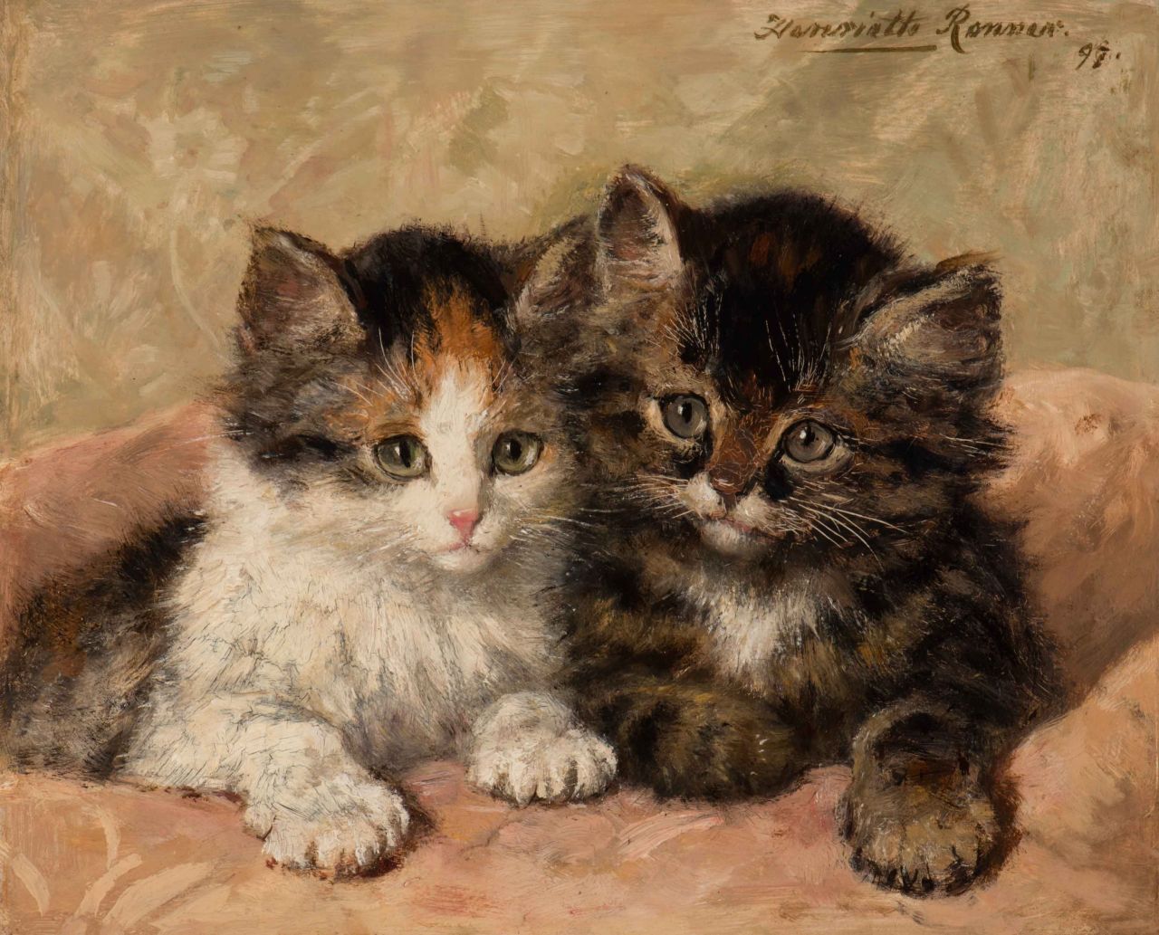Ronner-Knip H.  | Henriette Ronner-Knip, Twee kittens, olieverf op paneel 19,5 x 23,6 cm, gesigneerd rechtsboven en gedateerd '97