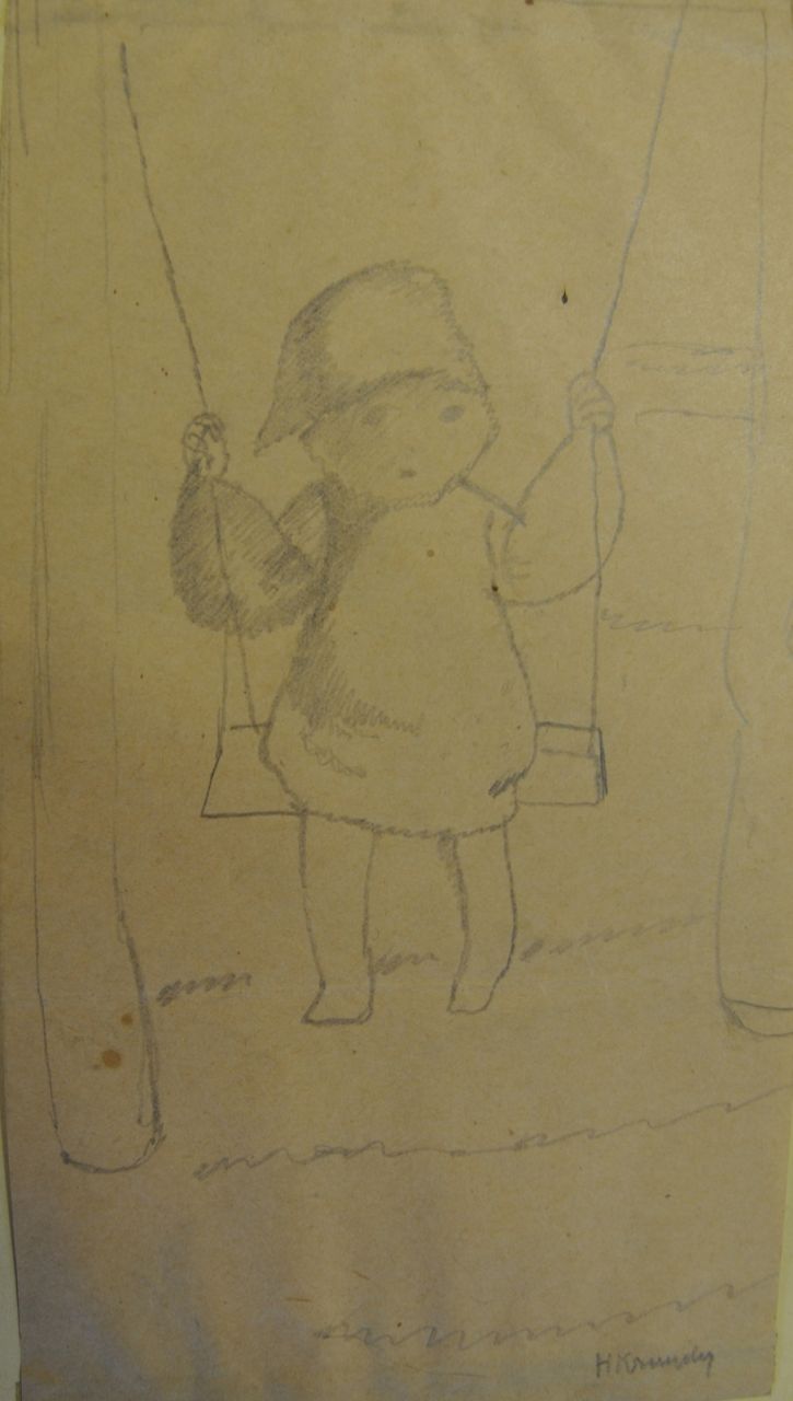 Kruyder H.J. | 'Herman' Justus Kruyder | Aquarellen en tekeningen te koop aangeboden | Schommelend kind, potlood op papier 21,9 x 11,7 cm, gesigneerd rechtsonder Kruyder H.J. | 'Herman' Justus Kruyder | Aquarellen en tekeningen te koop aangeboden | Schommelend kind, potlood op papier 21,9 x 11,7 cm, gesigneerd rechtsonder