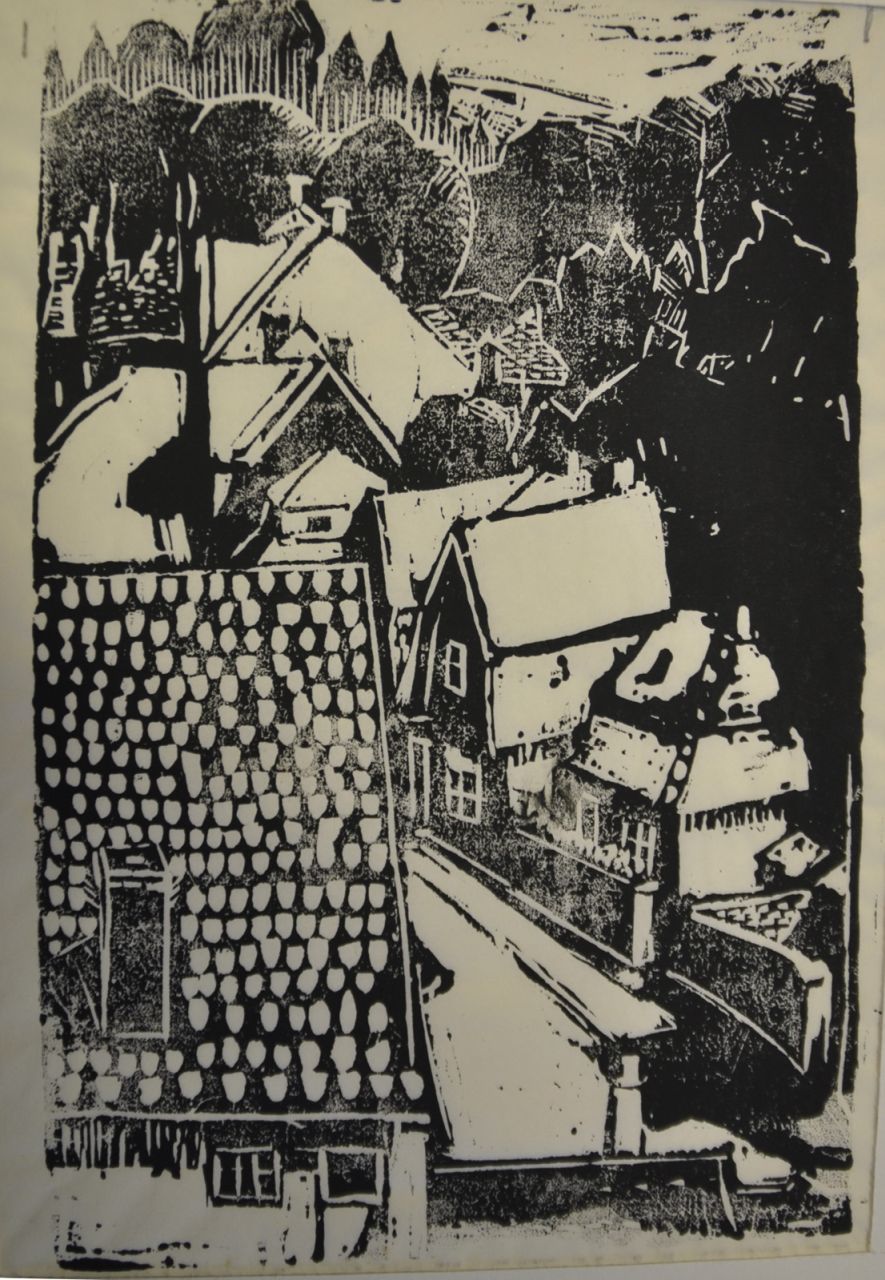Kruyder H.J.  | 'Herman' Justus Kruyder | Grafiek te koop aangeboden | Dorpsgezicht (Blaricum), houtsnede op Japans papier 21,5 x 14,5 cm
