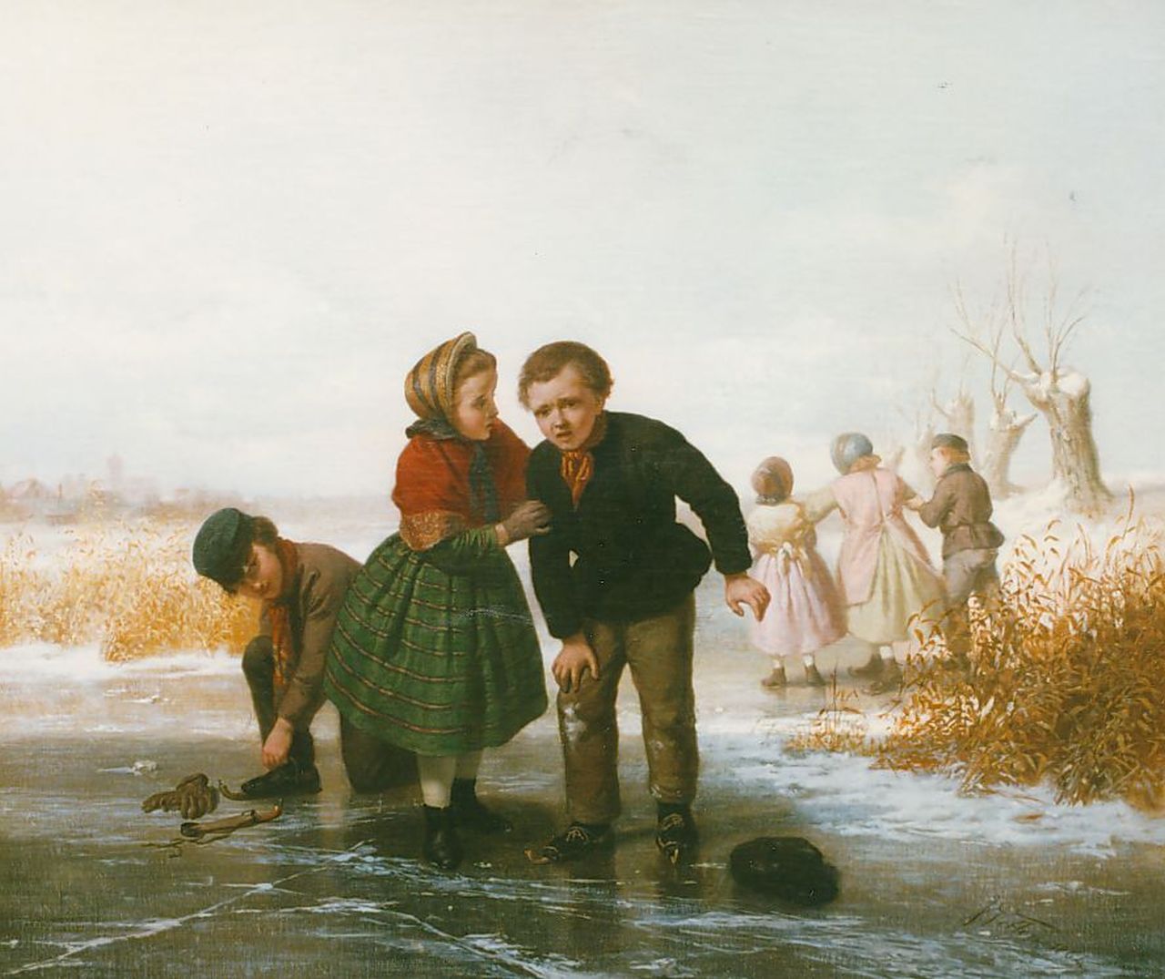 Johannes Vetten | Troosten na de val, olieverf op doek, 47,2 x 57,3 cm, gesigneerd l.o. en gedateerd 1864