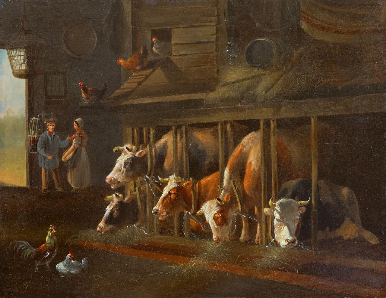 Verhoesen A. | Albertus Verhoesen | Schilderijen te koop aangeboden | Stalinterieur, olieverf op paneel 36,7 x 47,6 cm, gesigneerd rechtsonder Verhoesen A. | Albertus Verhoesen | Schilderijen te koop aangeboden | Stalinterieur, olieverf op paneel 36,7 x 47,6 cm, gesigneerd rechtsonder