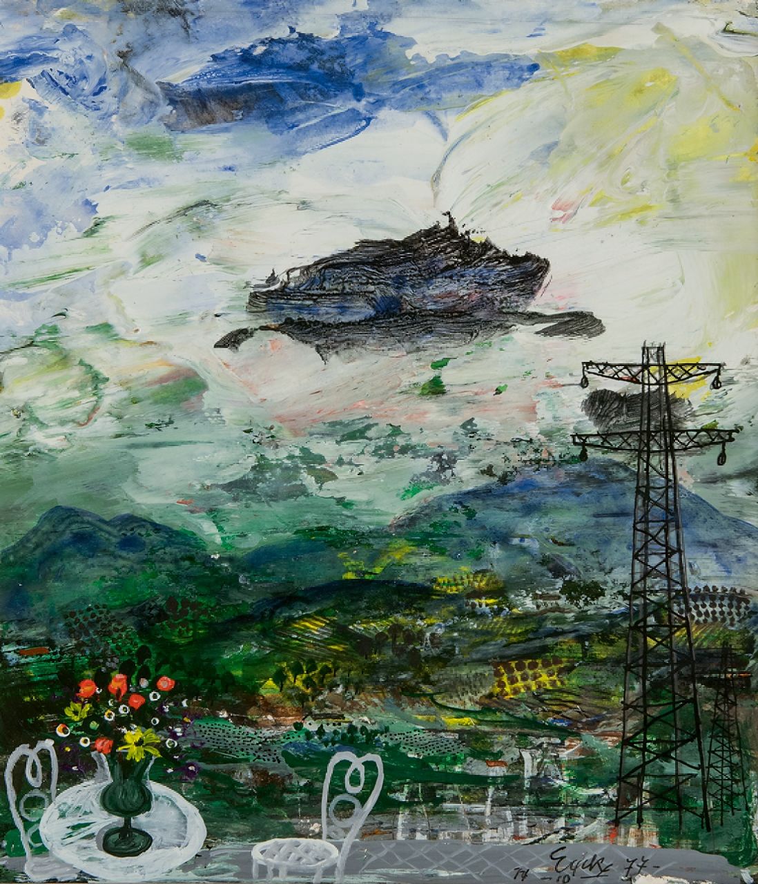 Charles Eyck | Uitzicht over een heuvellandschap, gouache op papier, 22,1 x 19,5 cm, gesigneerd r.o. en gedateerd 14-10 '77