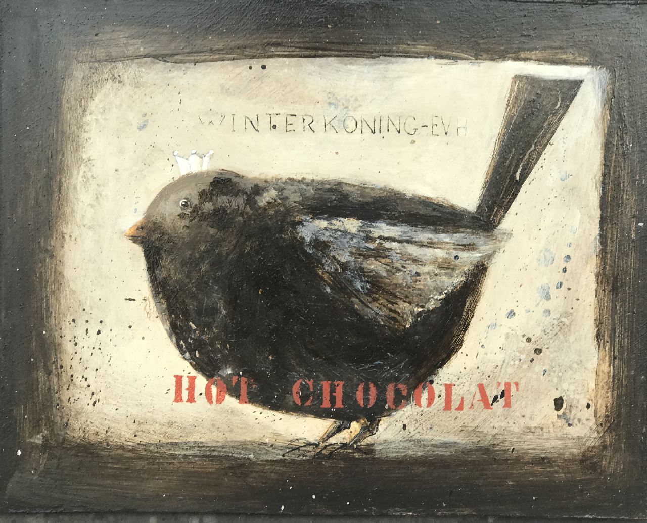 Hemert E. van | Evert van Hemert, Winterkoning, acryl op board 20,1 x 25,3 cm, gesigneerd m.b. met initialen