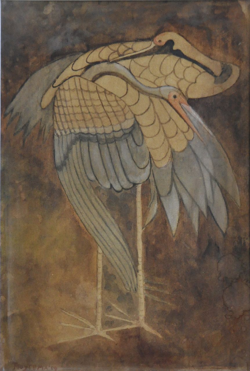 Hoytema Th. van | Theodorus 'Theo' van Hoytema, Kraanvogels, aquarel op papier 30,0 x 21,0 cm, gesigneerd linksonder en gedateerd '09