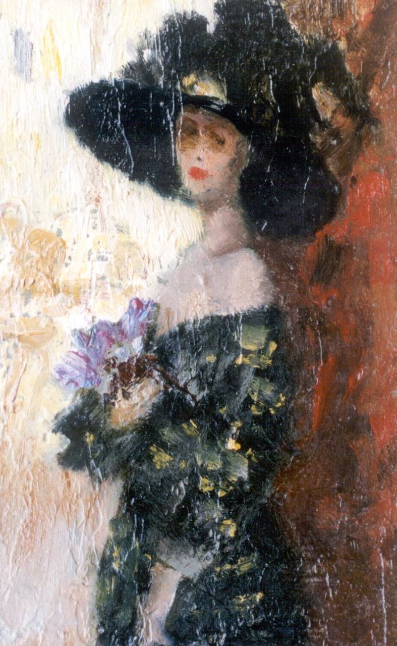 Heijligers H.  | Hendrik 'Henri' Heijligers, Portret van een modieuze vrouw, 21,3 x 13,0 cm, gesigneerd linksonder