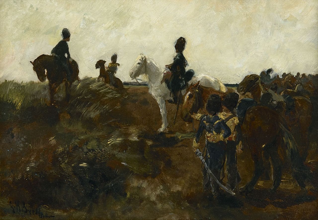 Breitner G.H.  | George Hendrik Breitner, Cavalerie in de duinen, olieverf op paneel 30,5 x 43,3 cm, gesigneerd linksonder en te dateren ca. 1897-1903