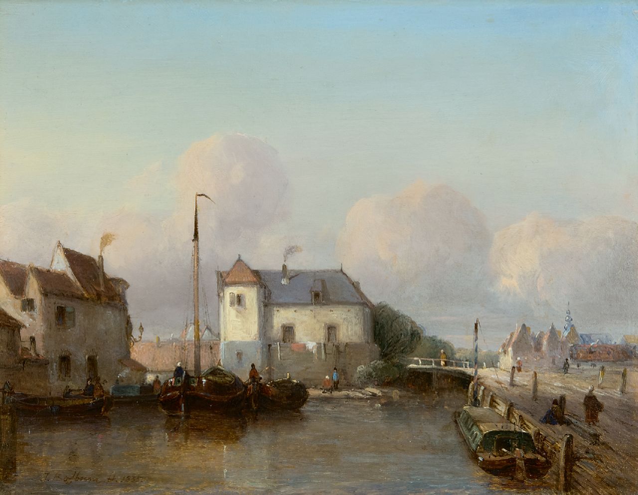 Bosboom J.  | Johannes Bosboom | Schilderijen te koop aangeboden | Hollandse binnenhaven, olieverf op paneel 24,8 x 31,7 cm, gesigneerd linksonder en gedateerd 1835