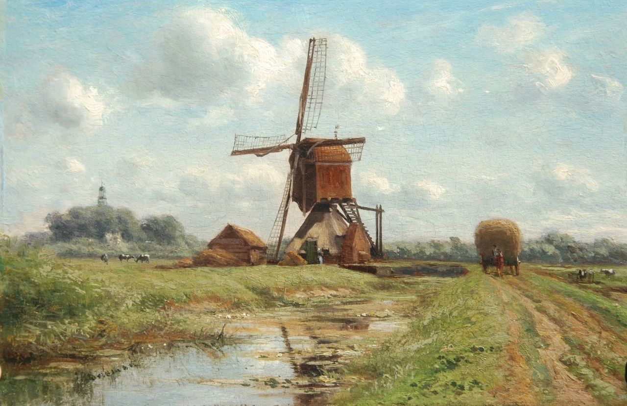 Doeleman J.H. | Johan Hendrik Doeleman, Polderlandschap met de Kleine Molen bij Streefkerk, olieverf op paneel 21,8 x 32,8 cm, gesigneerd linksonder Doeleman J.H. | Johan Hendrik Doeleman, Polderlandschap met de Kleine Molen bij Streefkerk, olieverf op paneel 21,8 x 32,8 cm, gesigneerd linksonder