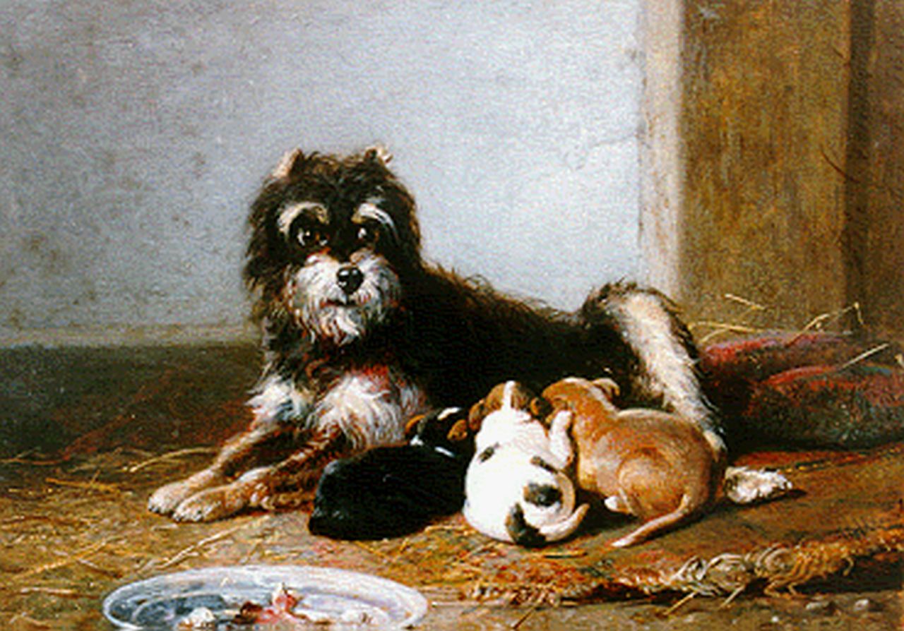 Gempt B. te | Bernard te Gempt, Een goede moeder, olieverf op paneel 17,7 x 23,1 cm, gesigneerd rechtsboven en gedateerd 1860