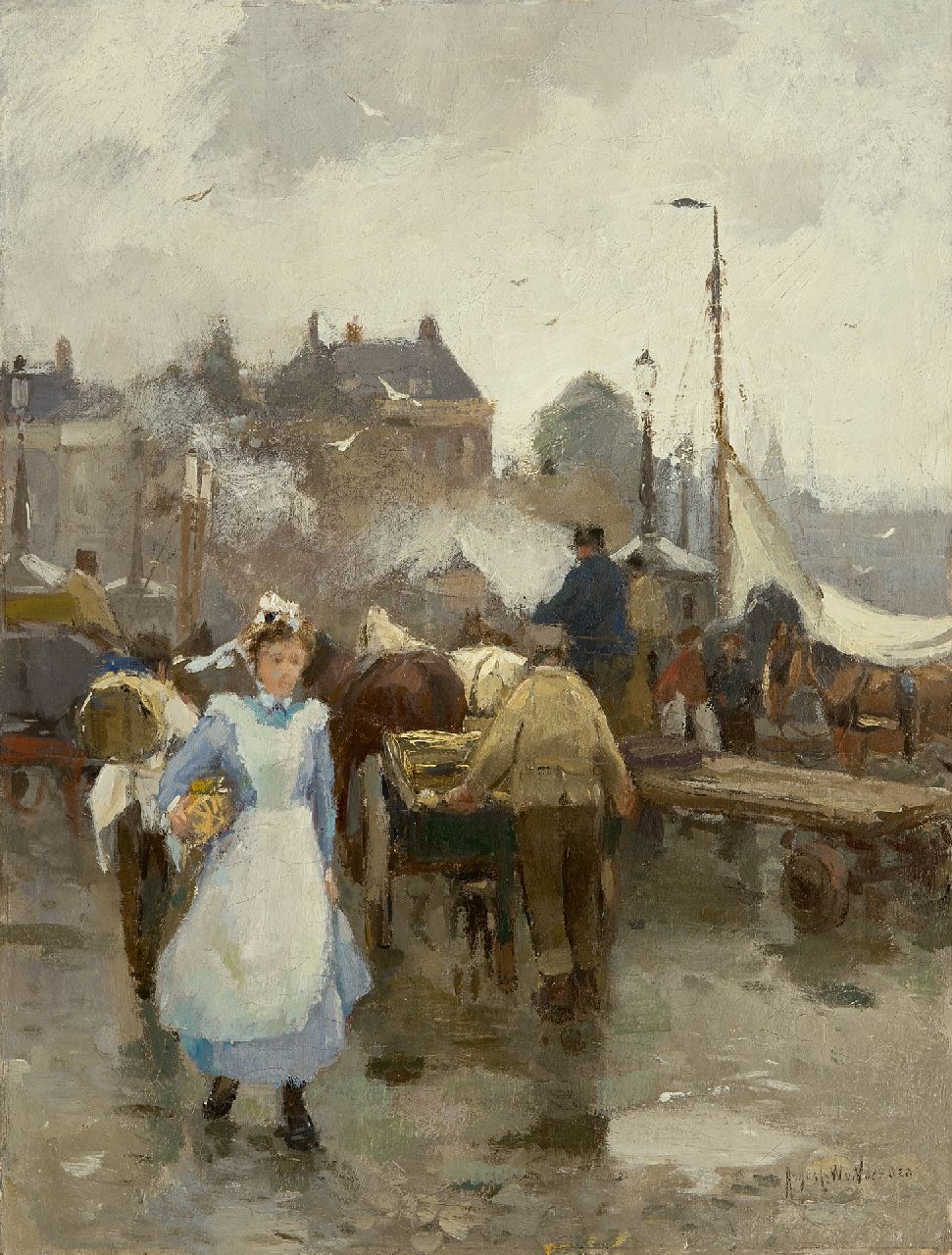 Voorden A.W. van | August Willem van Voorden, Rotterdams dienstmeisje, olieverf op doek 47,0 x 35,9 cm, gesigneerd rechtsonder