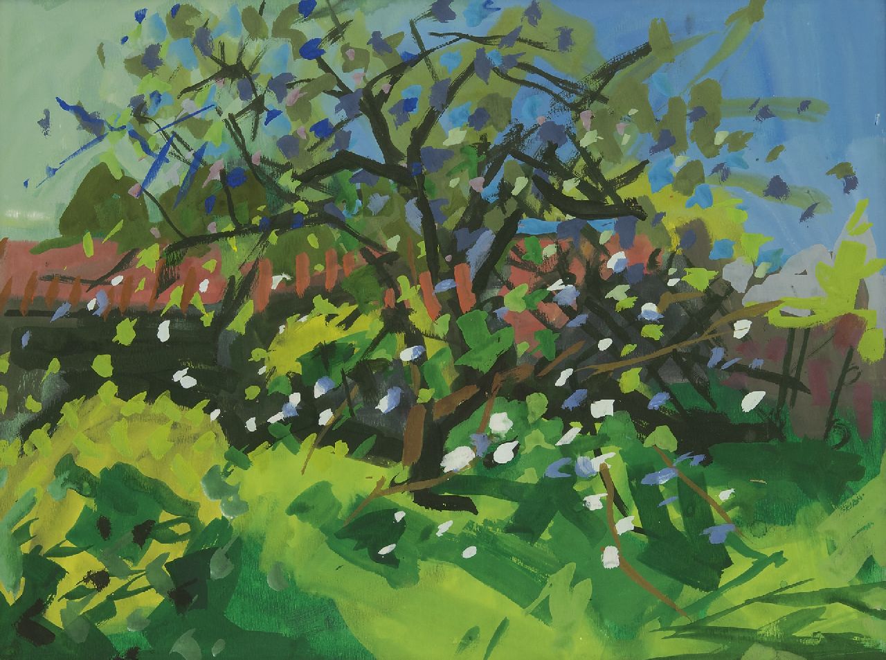 Zee J. van der | Jan van der Zee, Bloeiende boom, gouache op papier 52,0 x 71,3 cm Zee J. van der | Jan van der Zee, Bloeiende boom, gouache op papier 52,0 x 71,3 cm