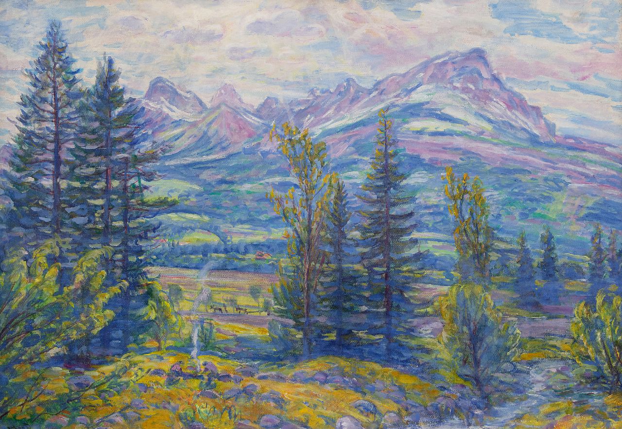 Dijkstra J.  | Johannes 'Johan' Dijkstra | Schilderijen te koop aangeboden | Zwitsers landschap, olieverf op doek 70,0 x 100,0 cm, gesigneerd linksonder